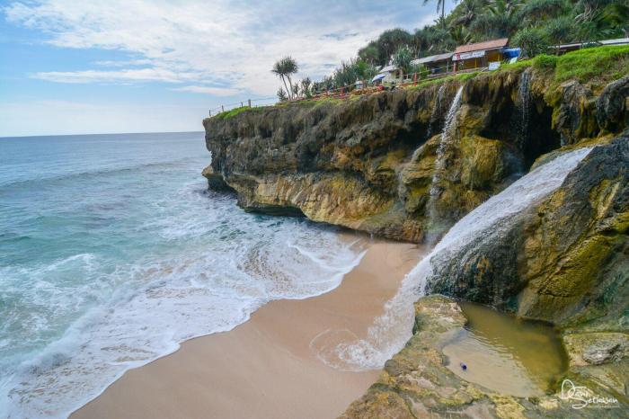 Pantai pacitan banyu tibo timur tersembunyi terjun tiket masuk ksmtour lokasi luar biasa surga lombok perpaduan antara kota punya tempatwisataunik